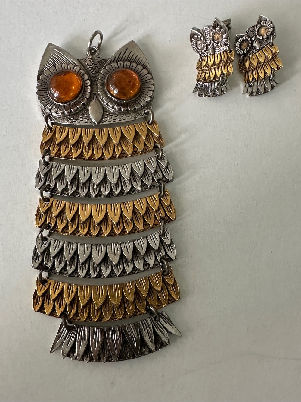 Vintage Park Lane Owl Pendant Set Clip Earrings Missing Eyes